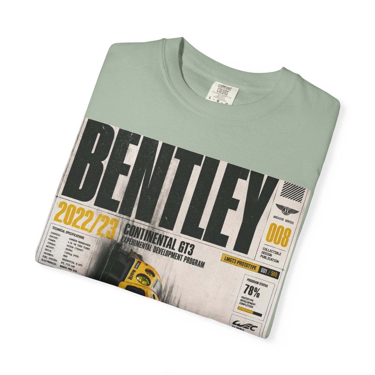 Bentley Continental GT Newspaper Graphic T‑Shirt — Vintage Racing Poster Tee