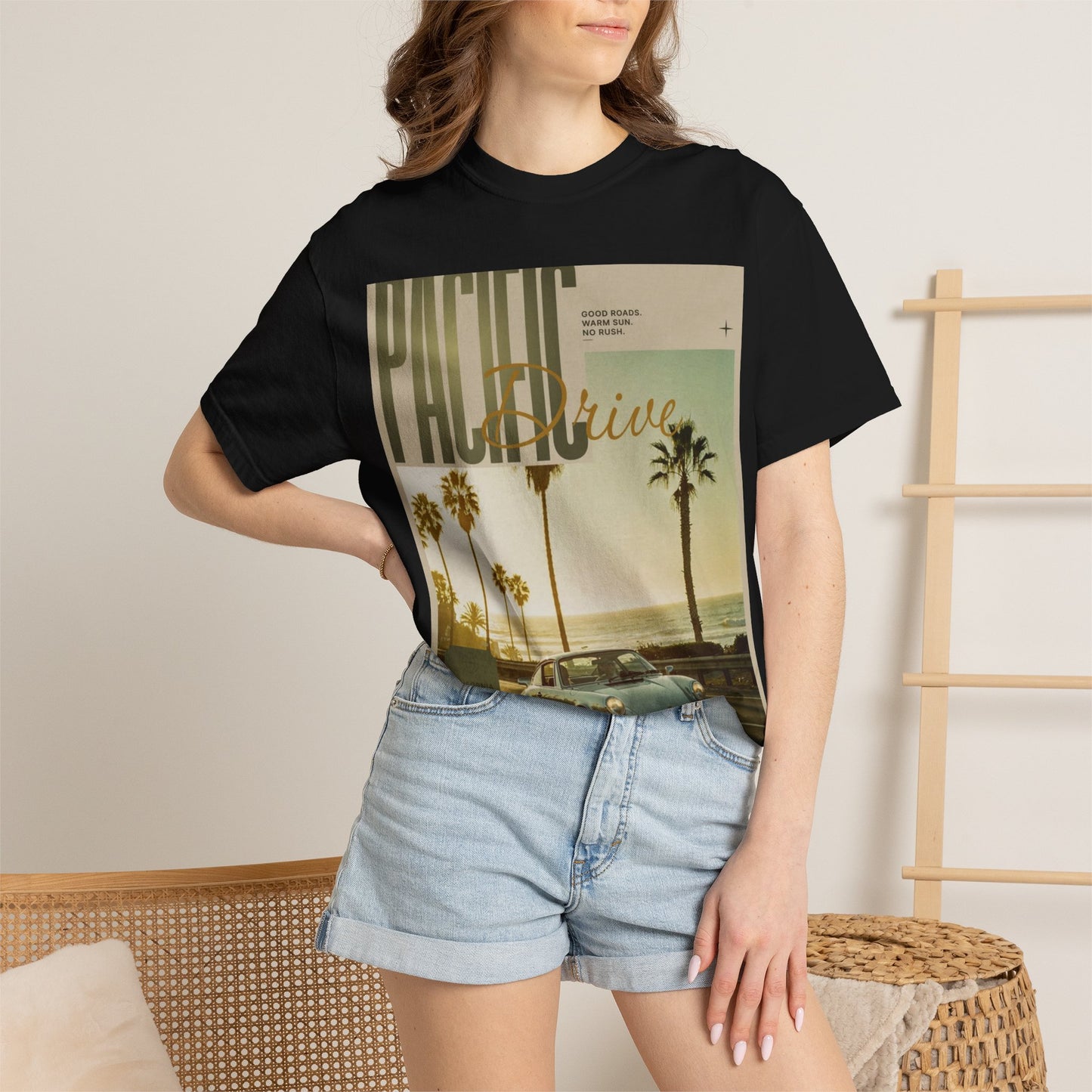 Pacific Drive Vintage Beach T-Shirt – Sunset Palm Coastal Graphic Tee