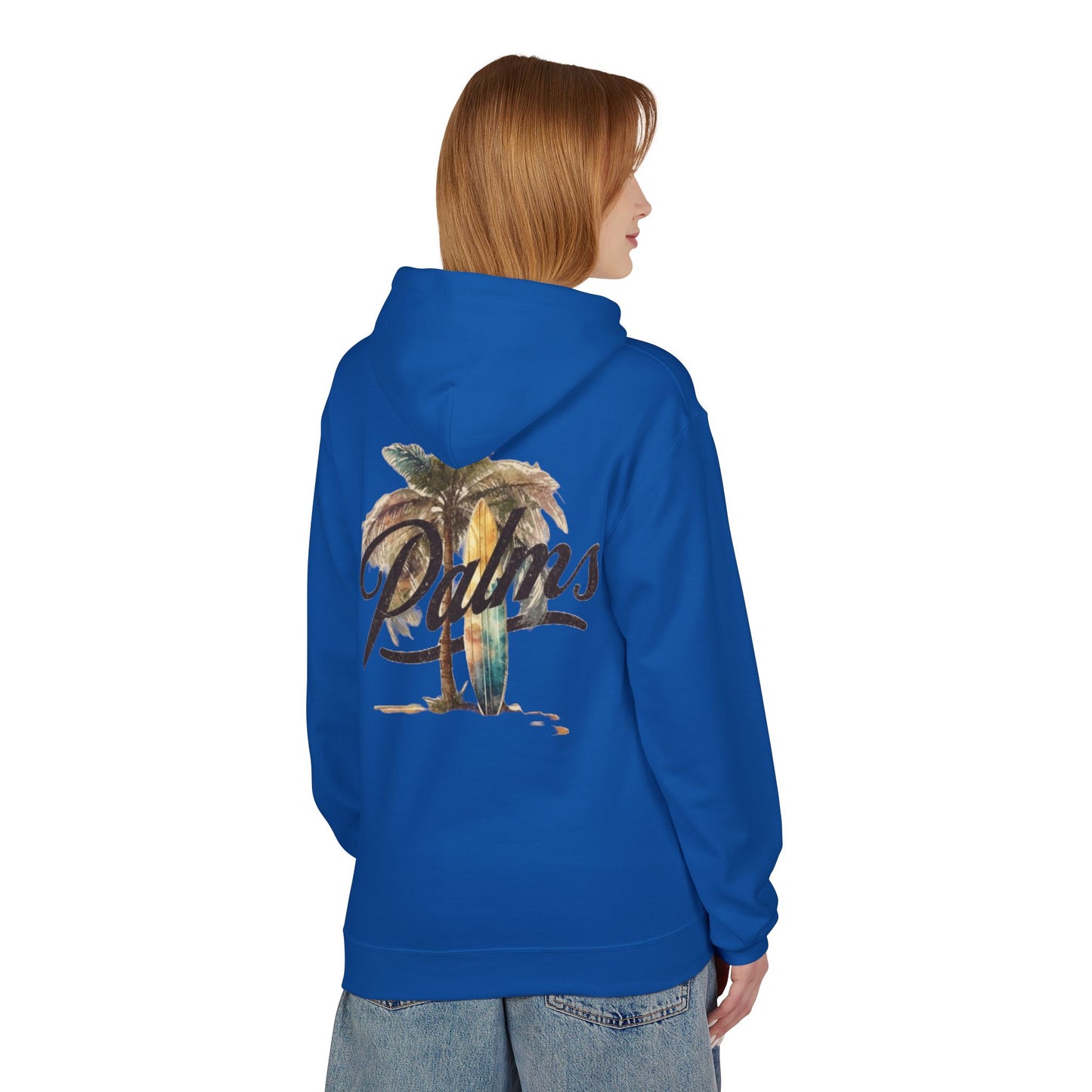 Cozy Beach Vibes Hoodie - Palm Tree & Surf Design