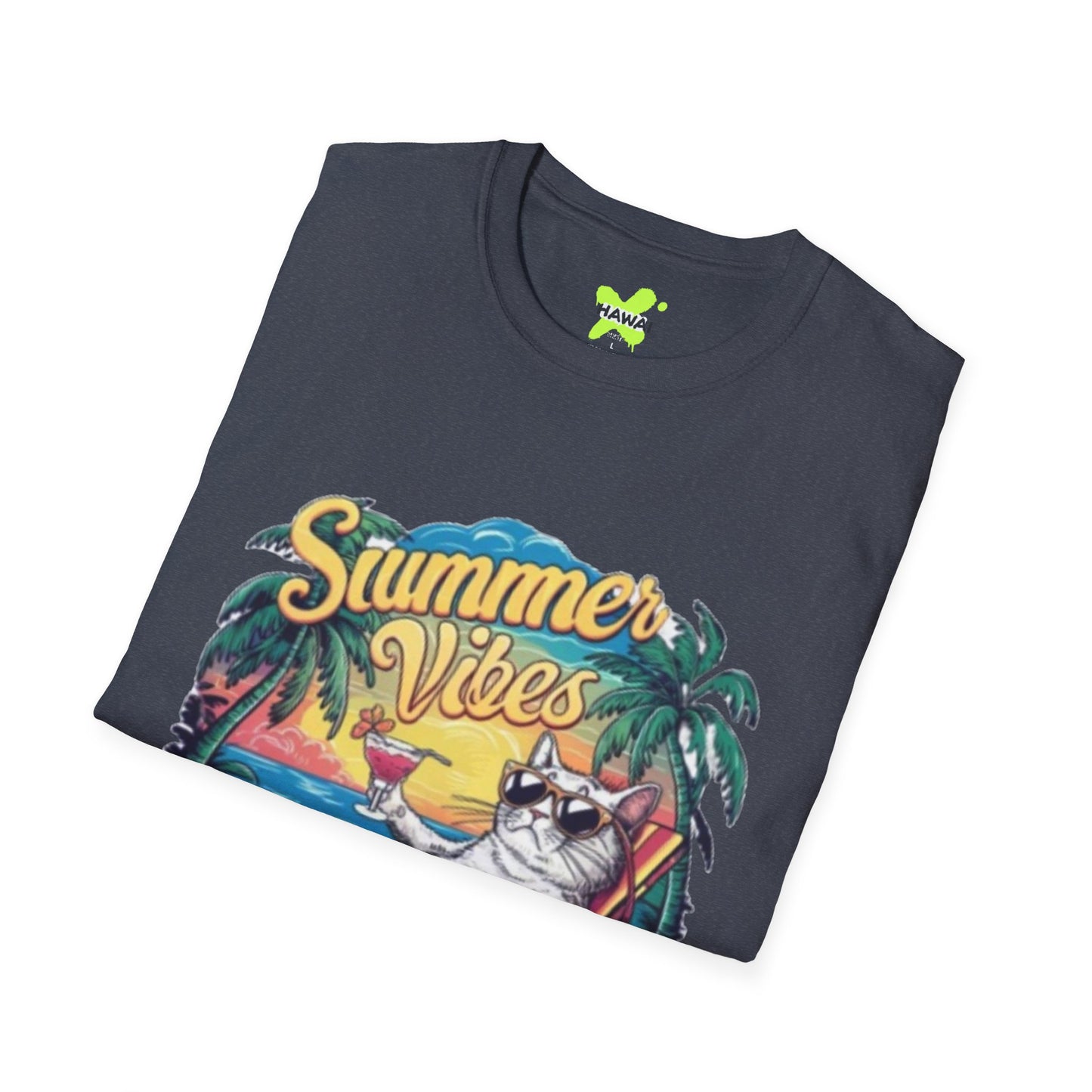 Summer Vibes Cat T-Shirt - Unisex Softstyle Tee for Relaxation and Fun