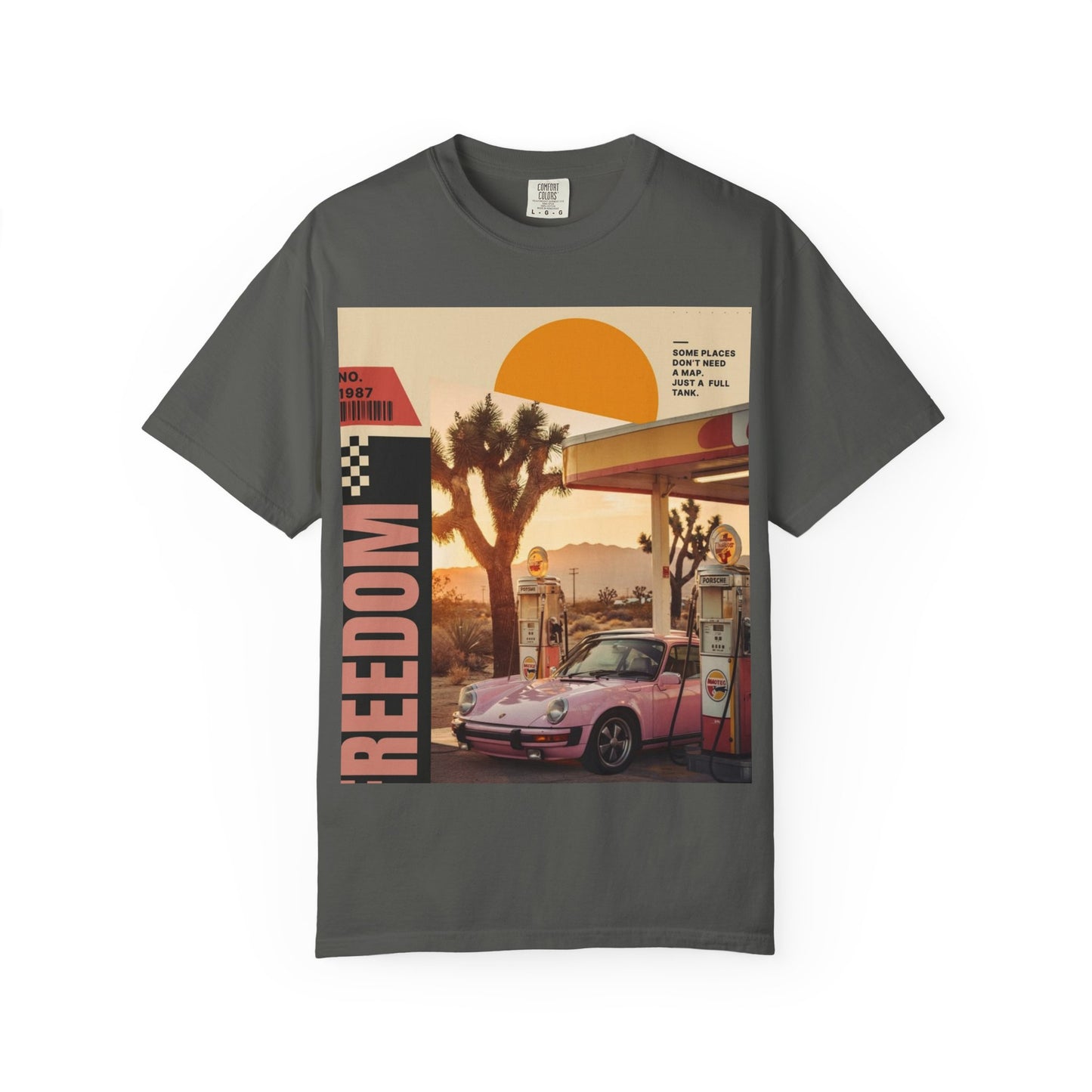 Freedom Road T-Shirt — Retro Desert Sunset Vintage Car Graphic