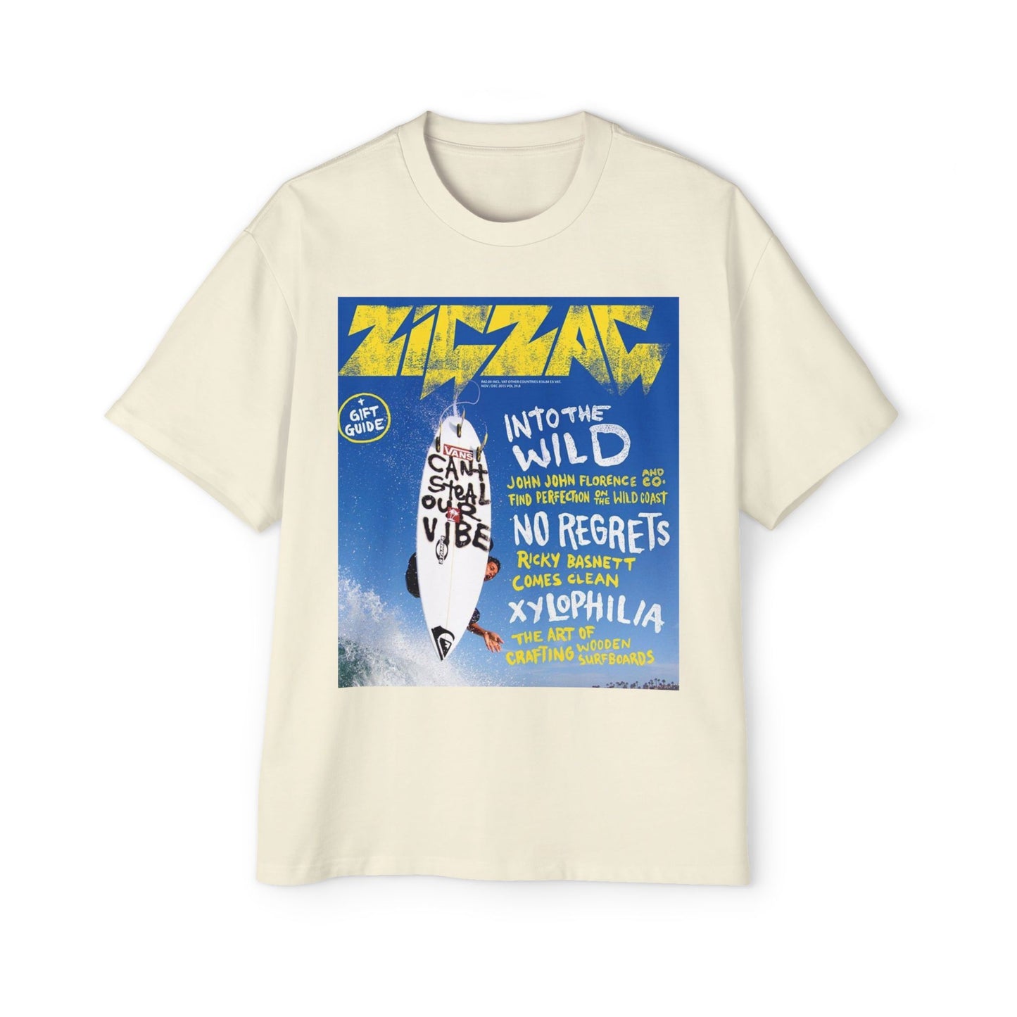 Surf Poster Graphic Tee — "Into the Wild / No Regrets" Oversized Men’s T‑Shirt