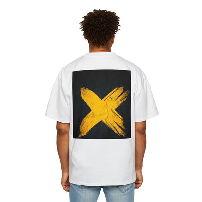 Oversized Men's Tee — Yellow Brush X Graphic with Vertical Japanese Text