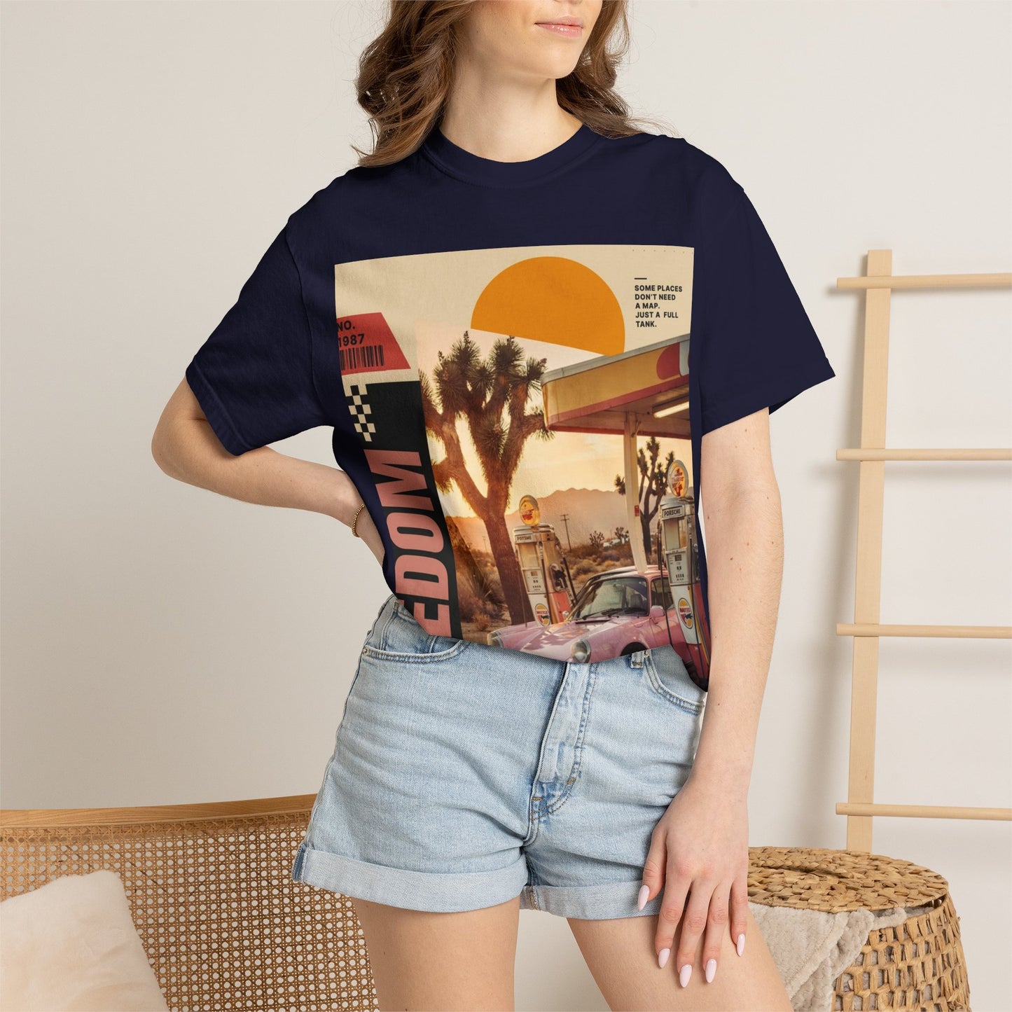 Freedom Road T-Shirt — Retro Desert Sunset Vintage Car Graphic