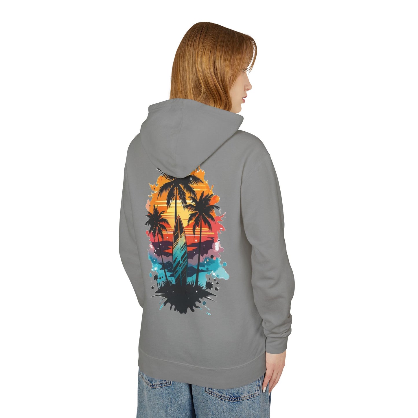 Coastal Sunset Surf Hoodie - Unisex Lightweight Hooded Sweatshirt