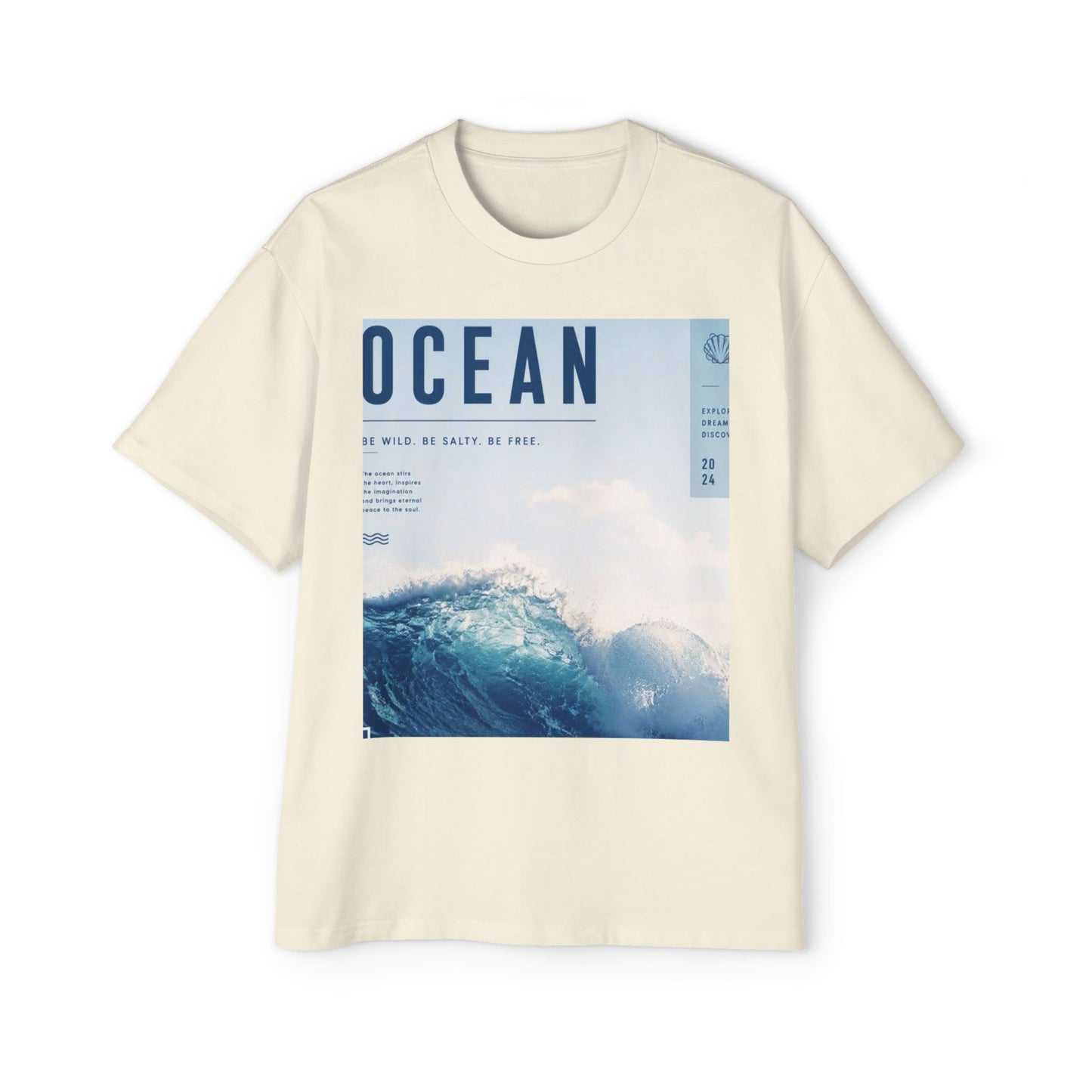Ocean Wave Graphic Tee — "OCEAN" Photo Print Oversized Men's T-Shirt