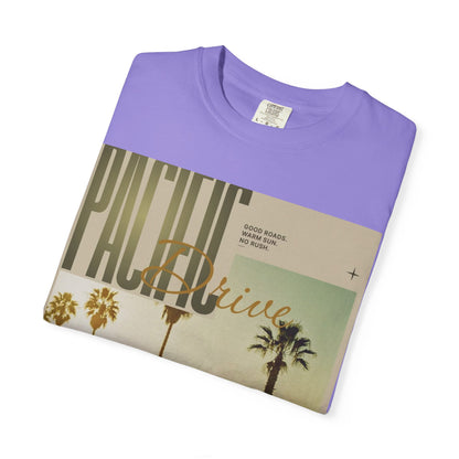 Pacific Drive Vintage Beach T-Shirt – Sunset Palm Coastal Graphic Tee