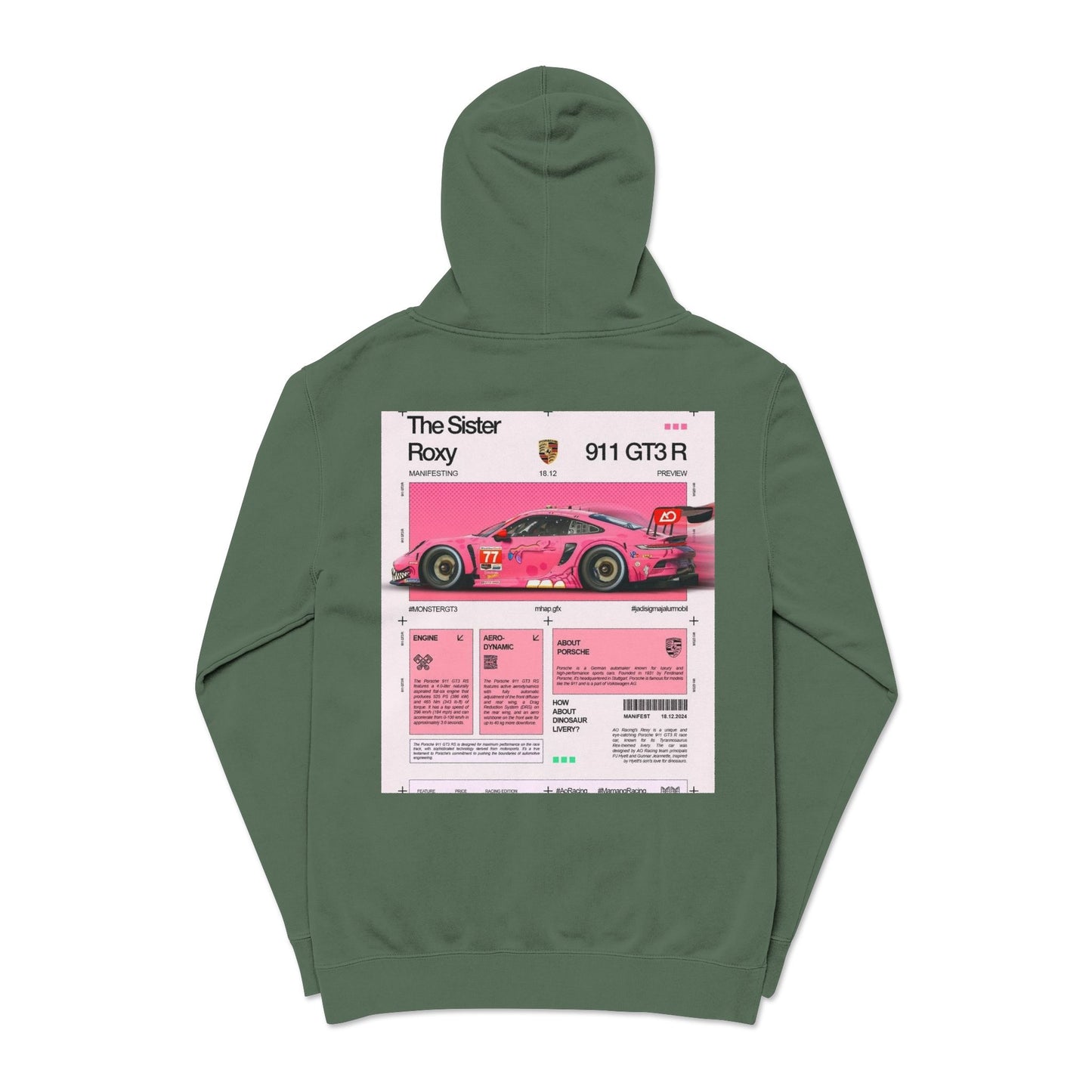 Pigment-Dyed Hoodie — Retro Racing Car Graphic ("911 GT3R")