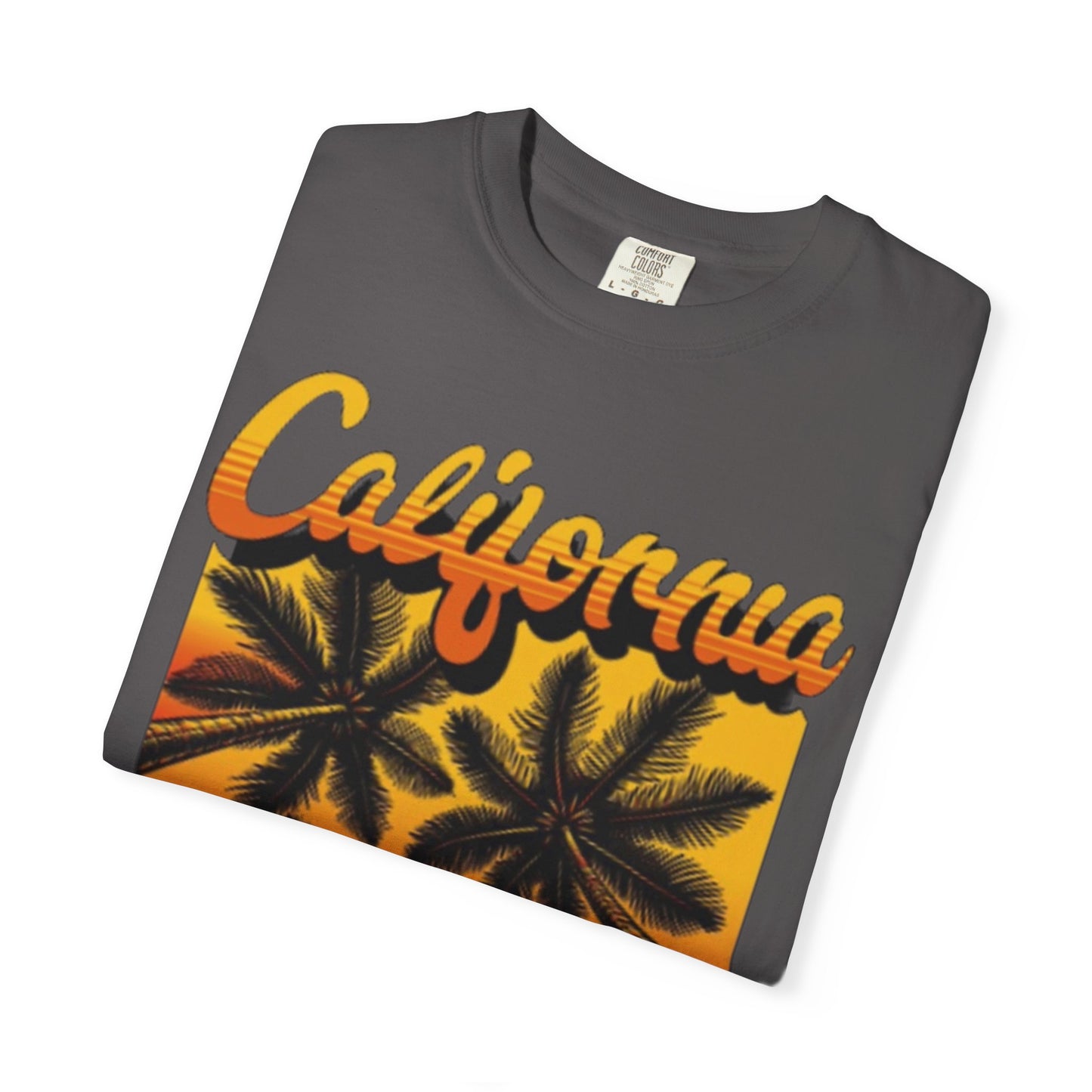 California Sunset T-Shirt - Garment-Dyed Unisex Tee with Palm Tree Design