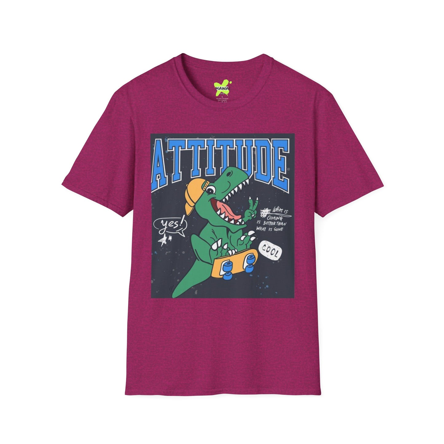 Dino Attitude T-Shirt, Fun Graphic Tee, Casual Wear, Gift for Kids, Skateboarder Shirt, Cool Dinosaur Apparel