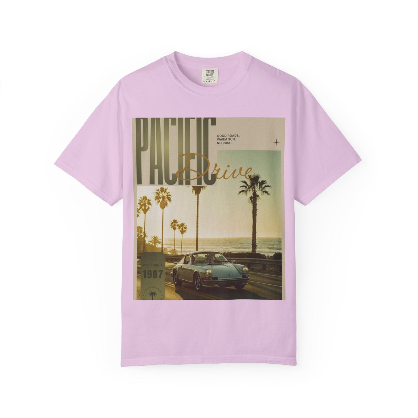 Pacific Drive Vintage Beach T-Shirt – Sunset Palm Coastal Graphic Tee