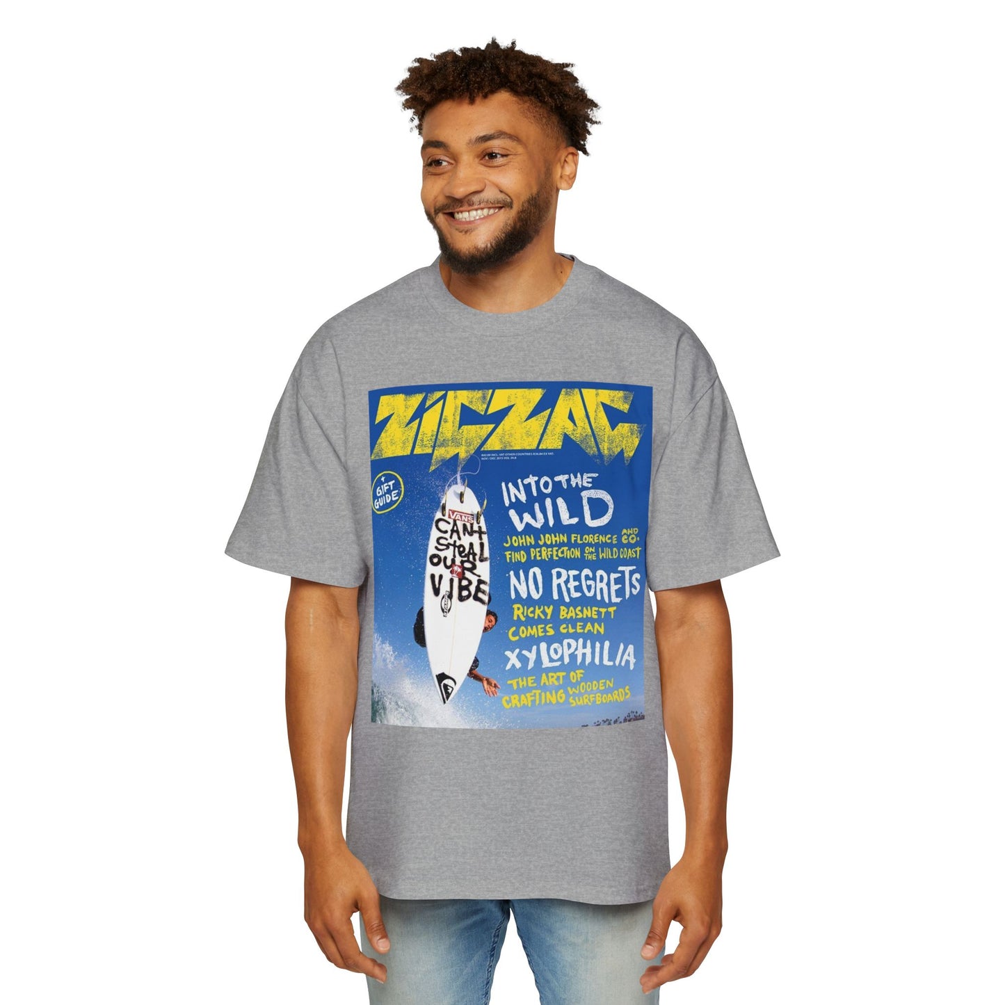 Surf Poster Graphic Tee — "Into the Wild / No Regrets" Oversized Men’s T‑Shirt