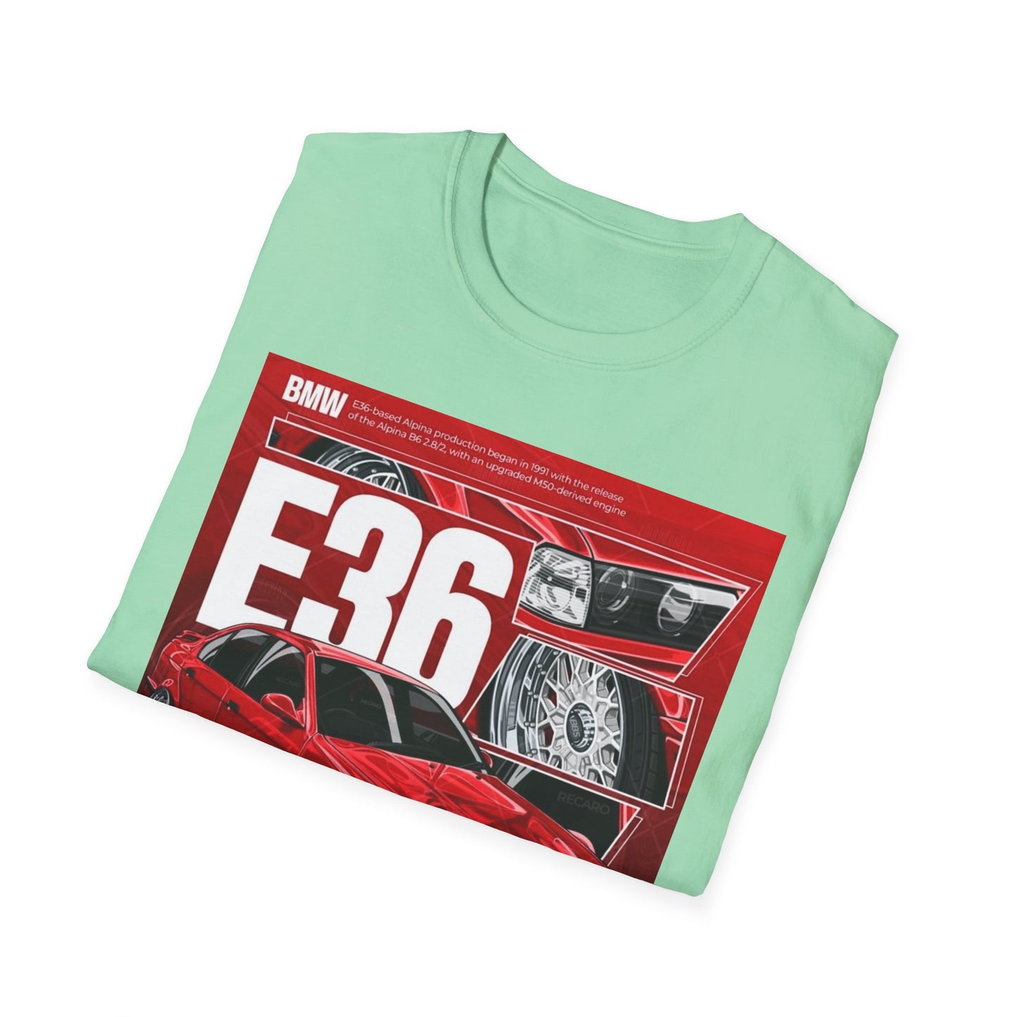 BMW E36 Graphic Unisex Softstyle T-Shirt, Car Enthusiast Tee, Vintage Auto Shirt, Gift for Him, Racing Apparel, Automotive Fashion