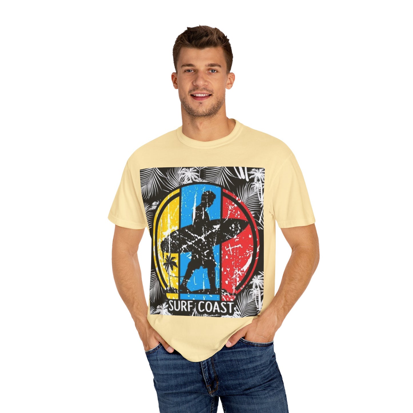 Surf Coast Unisex Garment-Dyed T-shirt - Retro Beach Vibes, Summer Essential, Surfing Gift, Casual Wear, Vacation Style