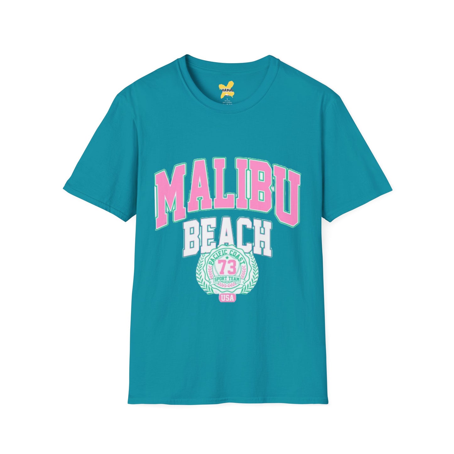 Malibu Beach Graphic T-Shirt - Unisex Softstyle Tee for Summer Vibes