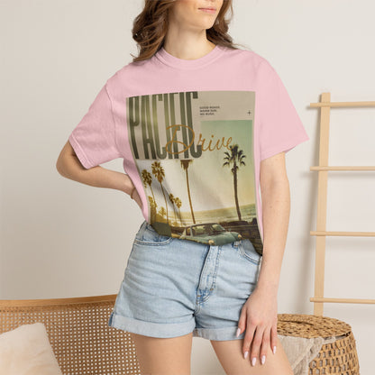 Pacific Drive Vintage Beach T-Shirt – Sunset Palm Coastal Graphic Tee
