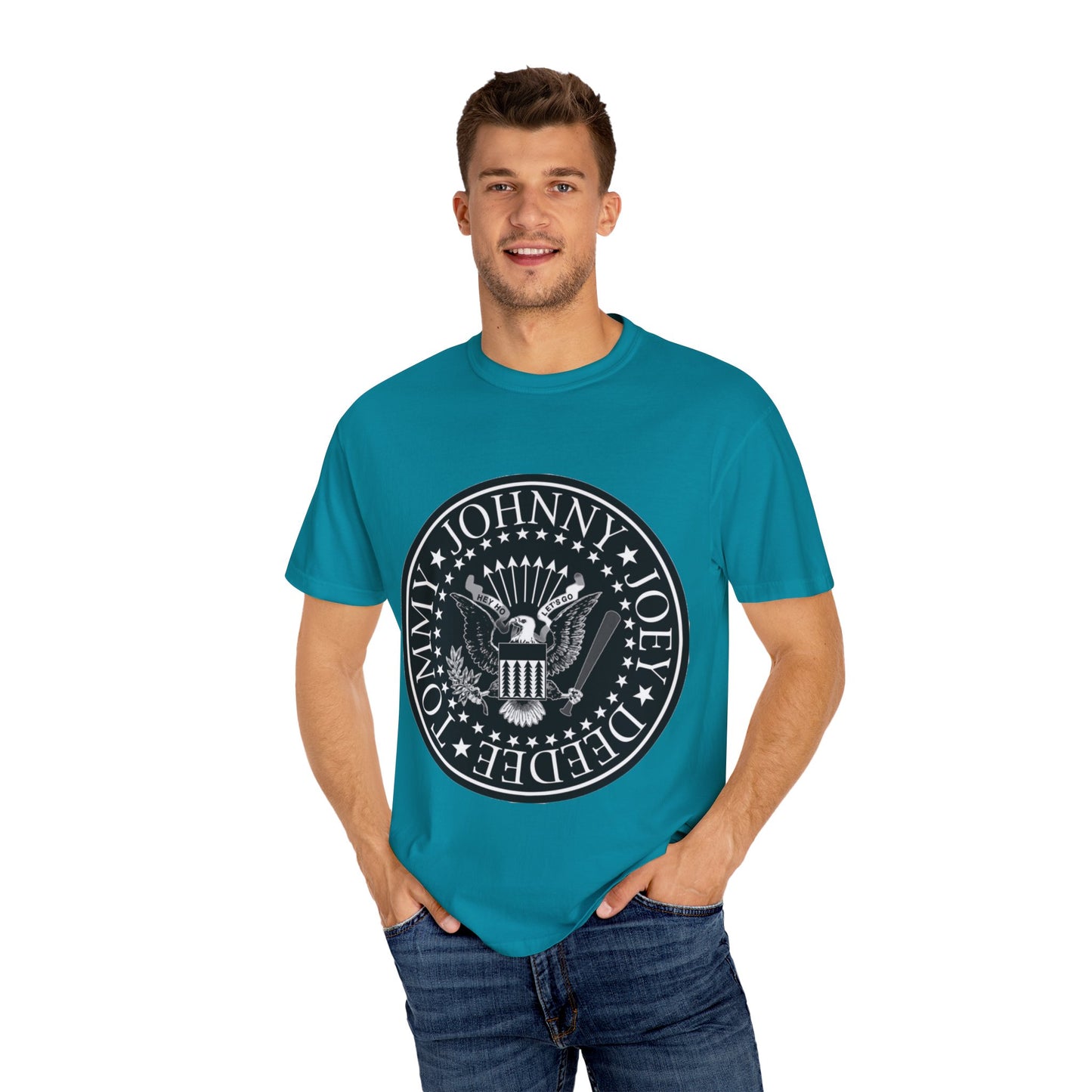 Vintage-Inspired Unisex Garment-Dyed T-Shirt with Rock Band Logo