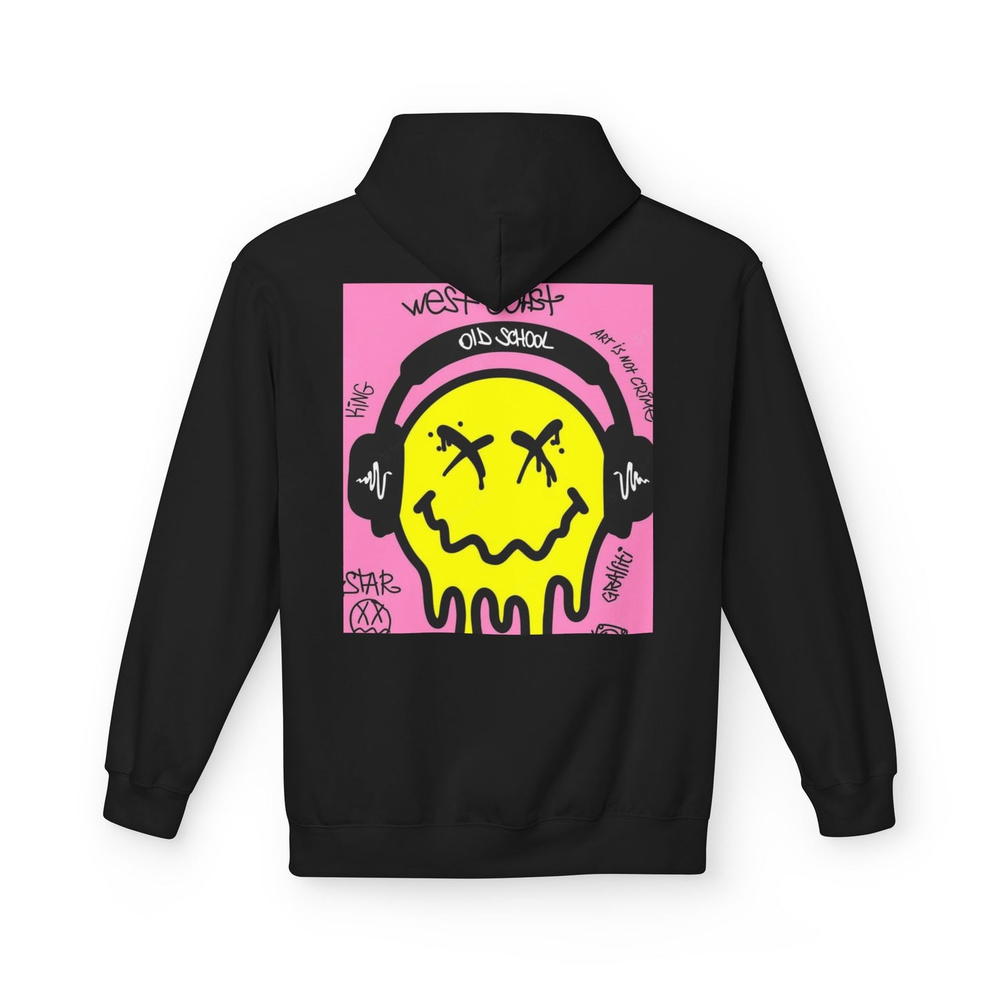 Retro Graffiti Hoodie – Unisex Midweight Fleece with Vibrant Yellow Design