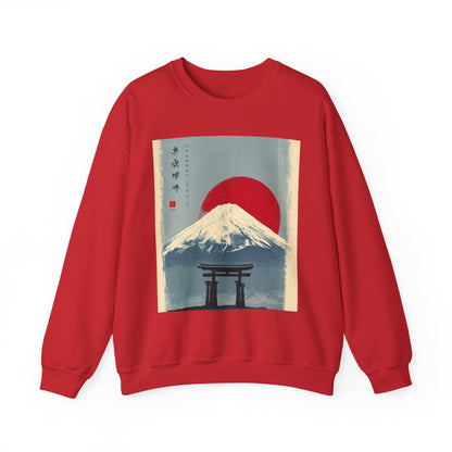 Sweatshirt — Retro Japanese Mount Fuji Art with Rising Sun & Torii Gate