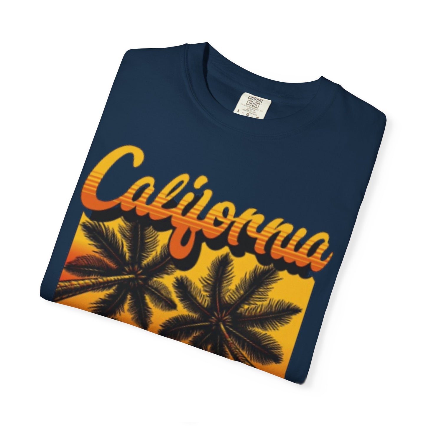 California Sunset T-Shirt - Garment-Dyed Unisex Tee with Palm Tree Design