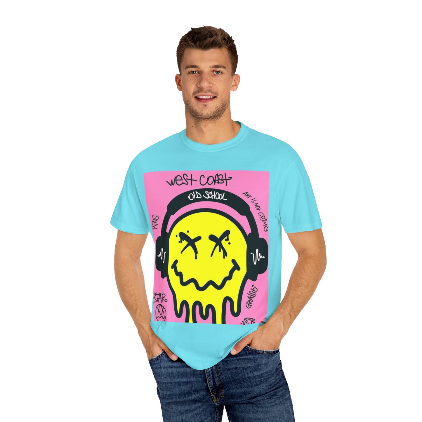 Retro Street Art T-Shirt - West Coast Vibe with Smiley Design