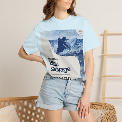 Bleu Sauvage Surf Poster T-Shirt — Vintage French Surfing Graphic Tee