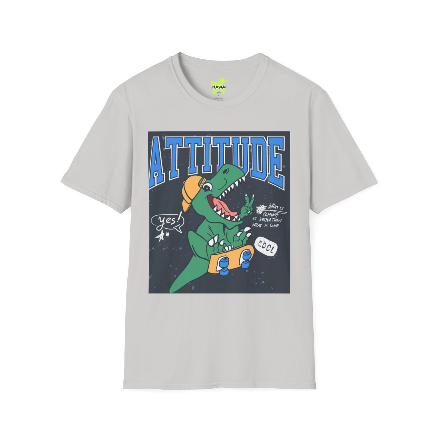 Dino Attitude T-Shirt, Fun Graphic Tee, Casual Wear, Gift for Kids, Skateboarder Shirt, Cool Dinosaur Apparel
