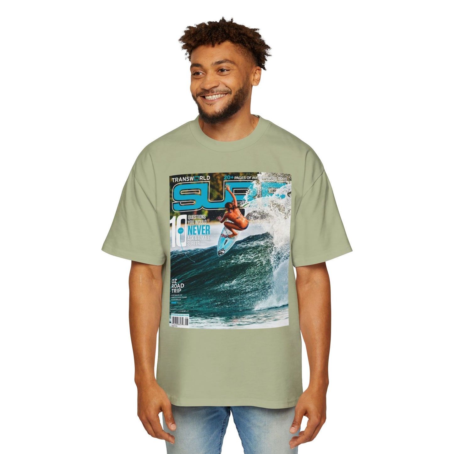 Surf Magazine Graphic Tee — Vintage Surfer Print Oversized T-Shirt