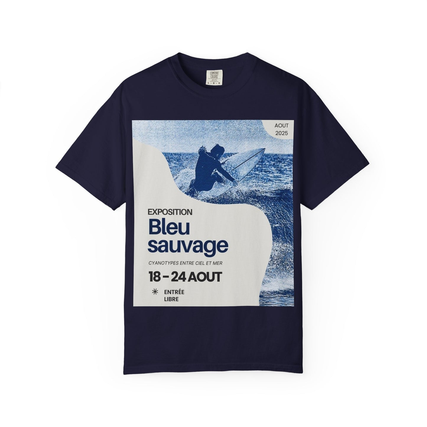 Bleu Sauvage Surf Poster T-Shirt — Vintage French Surfing Graphic Tee