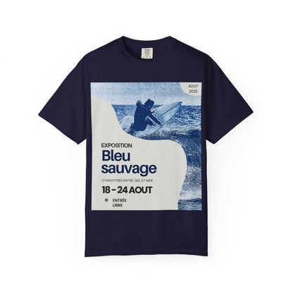 Bleu Sauvage Surf Poster T-Shirt — Vintage French Surfing Graphic Tee
