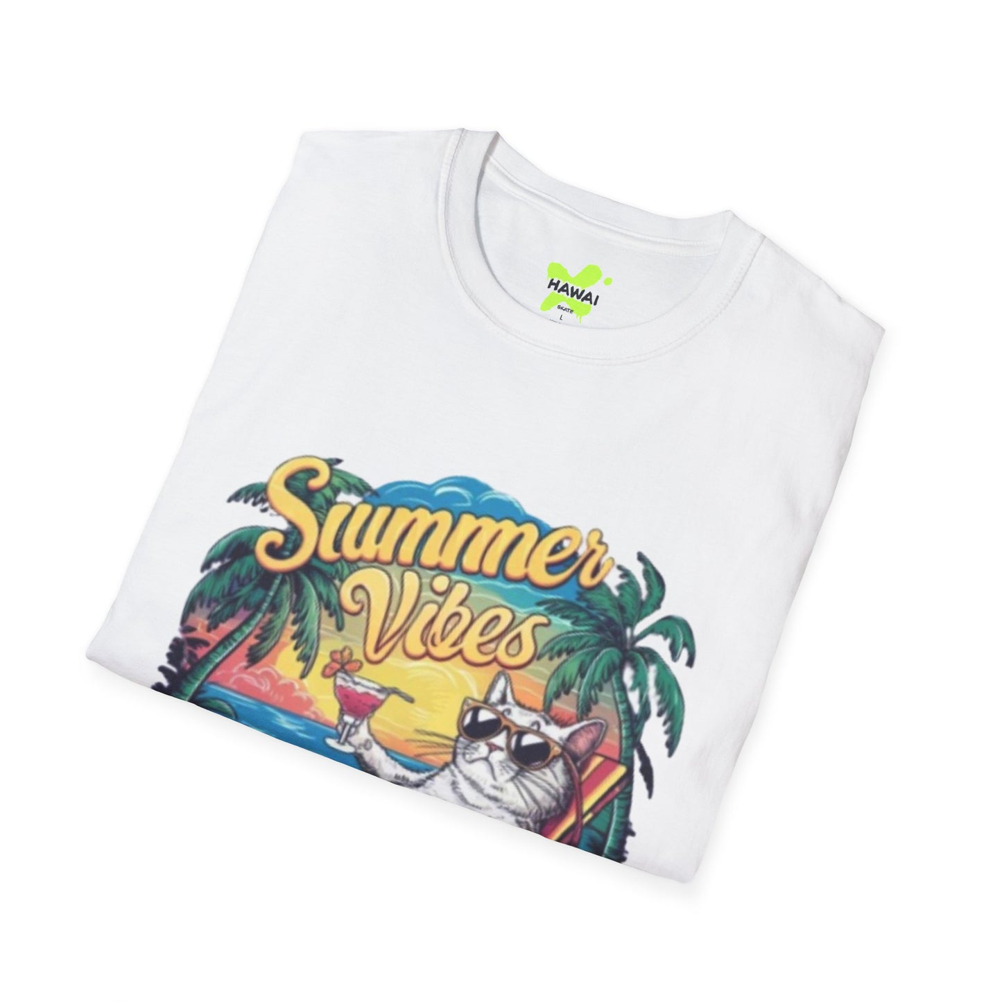 Summer Vibes Cat T-Shirt - Unisex Softstyle Tee for Relaxation and Fun