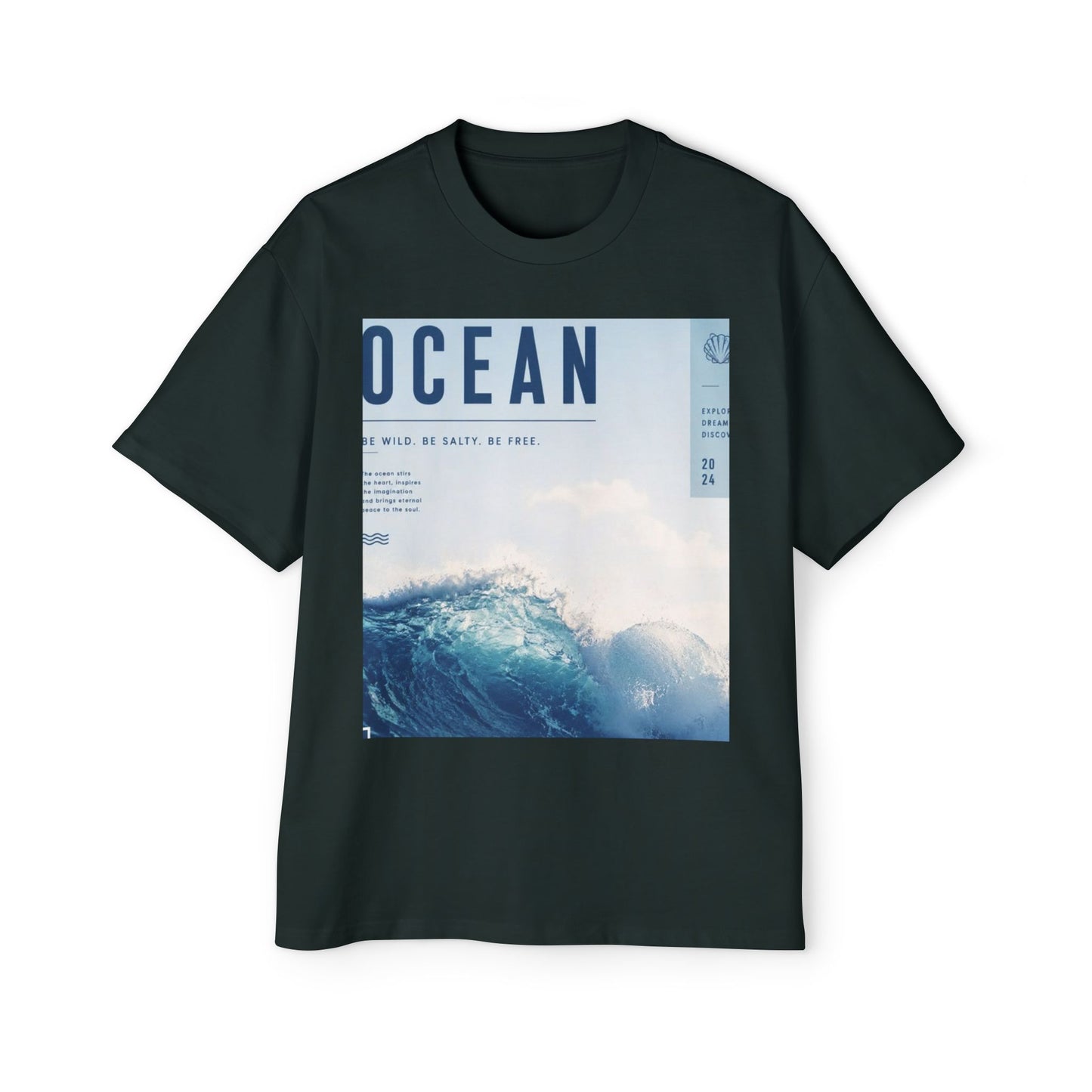 Ocean Wave Graphic Tee — "OCEAN" Photo Print Oversized Men's T-Shirt