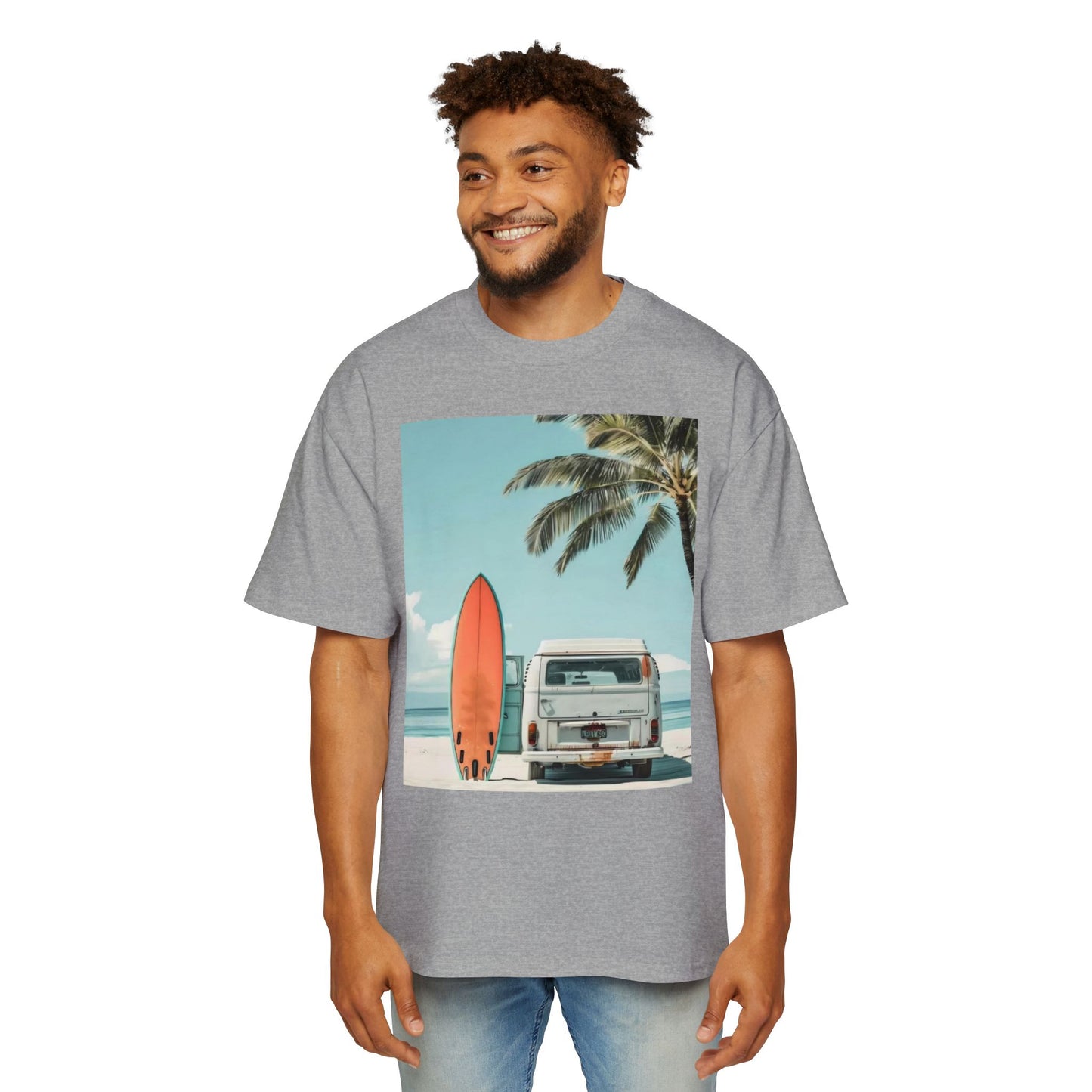 Surf Van Beach T-Shirt — Vintage Palm & Surfboard Graphic Tee