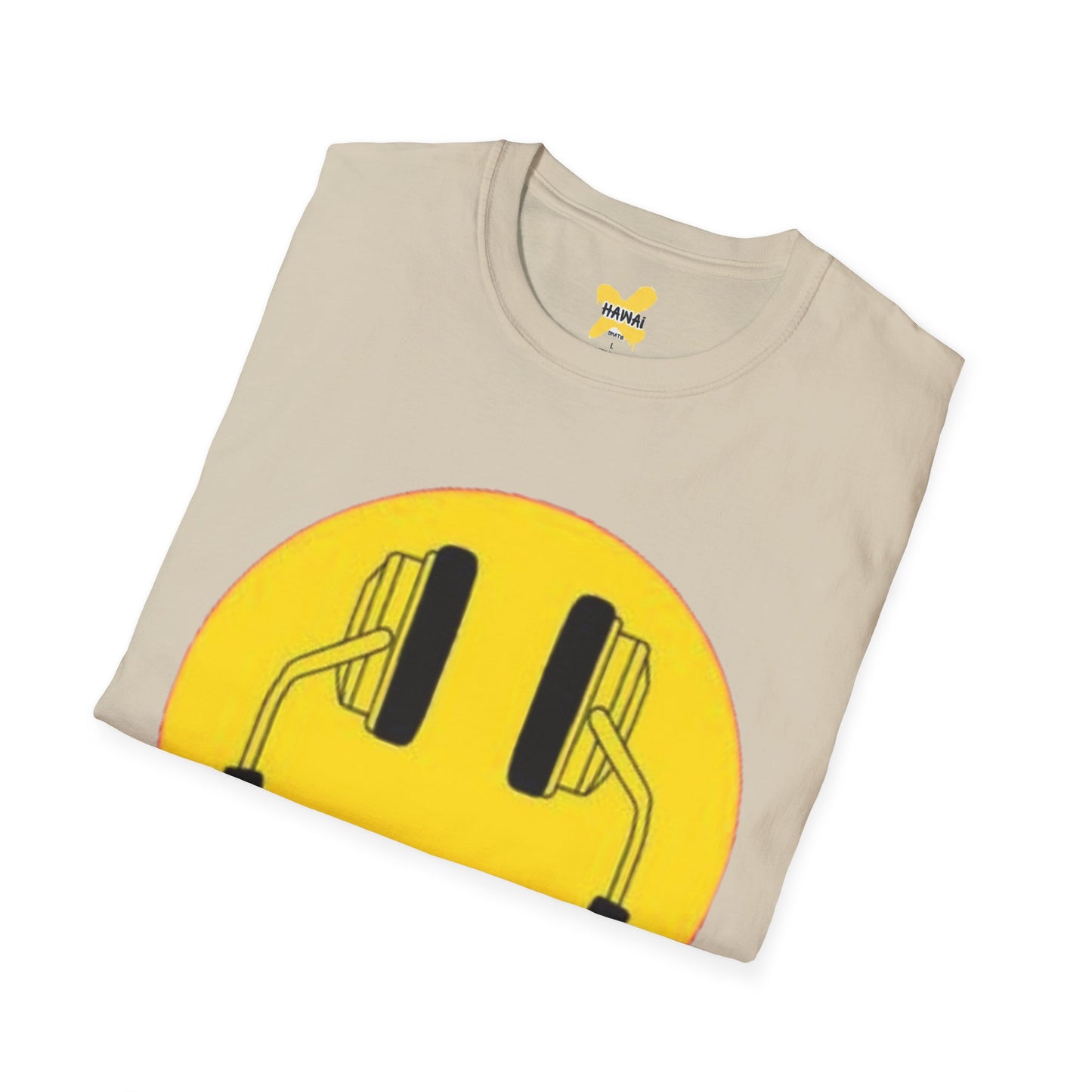 Happy Vibes Unisex Softstyle T-Shirt - Smiley Face with Headphones