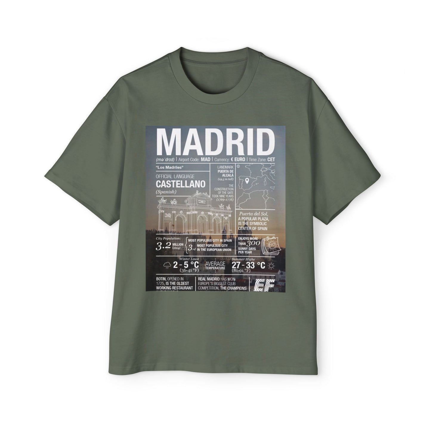 Madrid Graphic Tee — Vintage City Weather Poster T‑Shirt