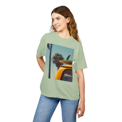 Surf Van Beach Photo Tee — Vintage Palm & Surfboard Graphic T-Shirt