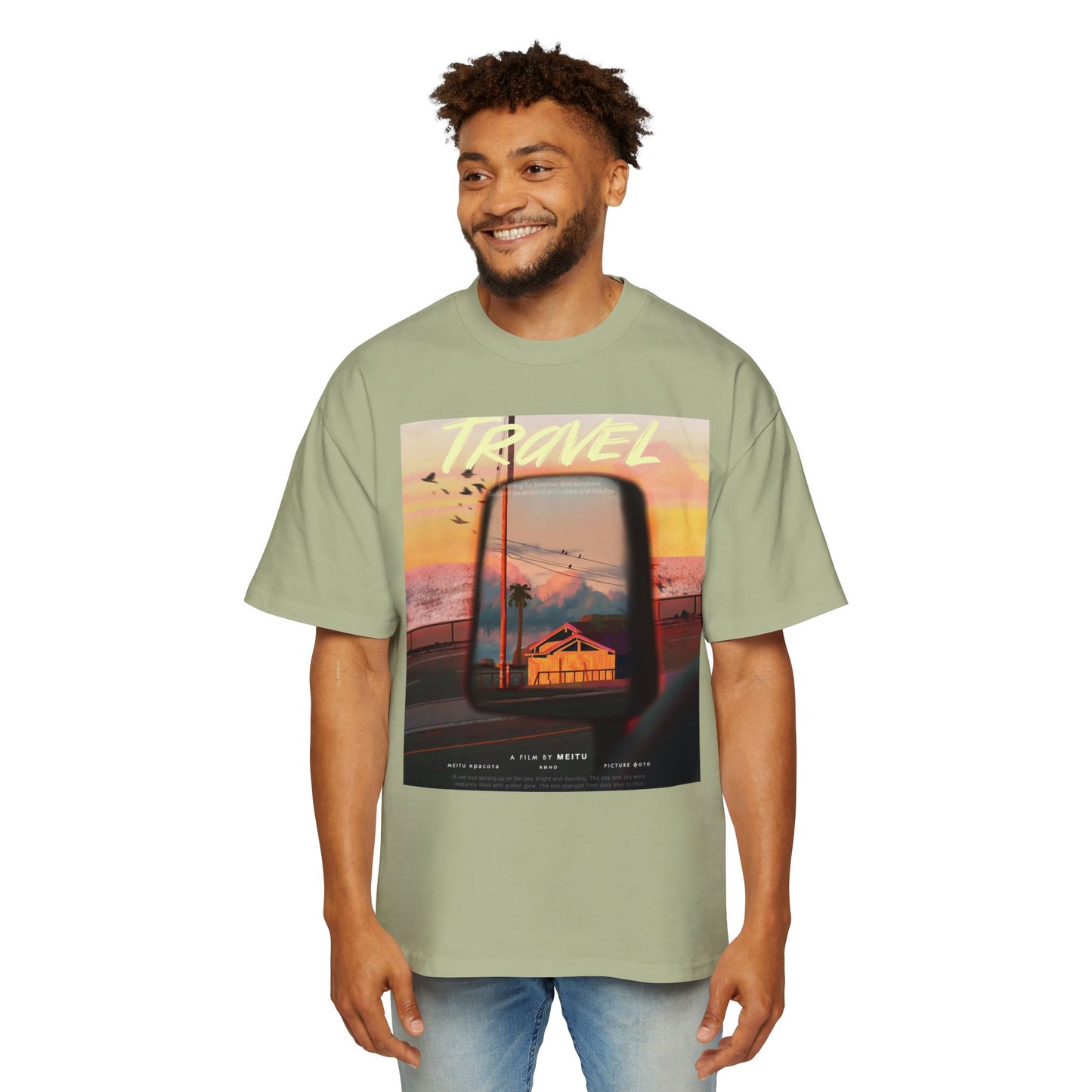 Travel Sunset Tee — Retro Roadside Mirror Graphic T-Shirt