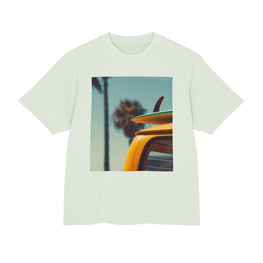 Surf Van Beach Photo Tee — Vintage Palm & Surfboard Graphic T-Shirt