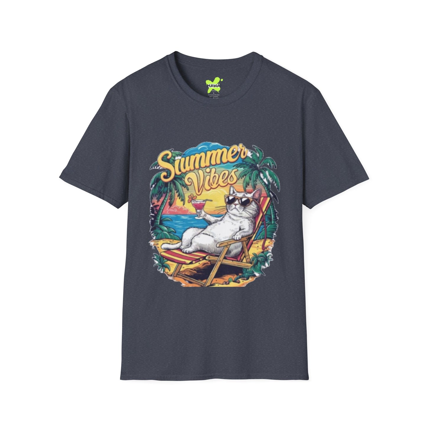 Summer Vibes Cat T-Shirt - Unisex Softstyle Tee for Relaxation and Fun
