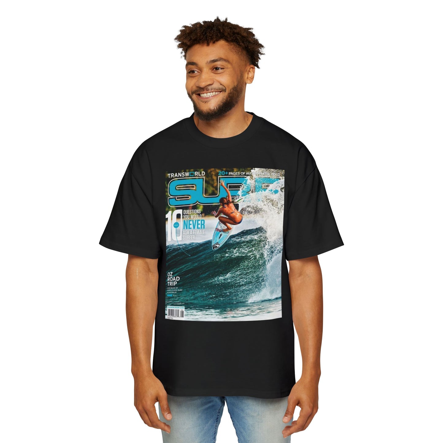 Surf Magazine Graphic Tee — Vintage Surfer Print Oversized T-Shirt