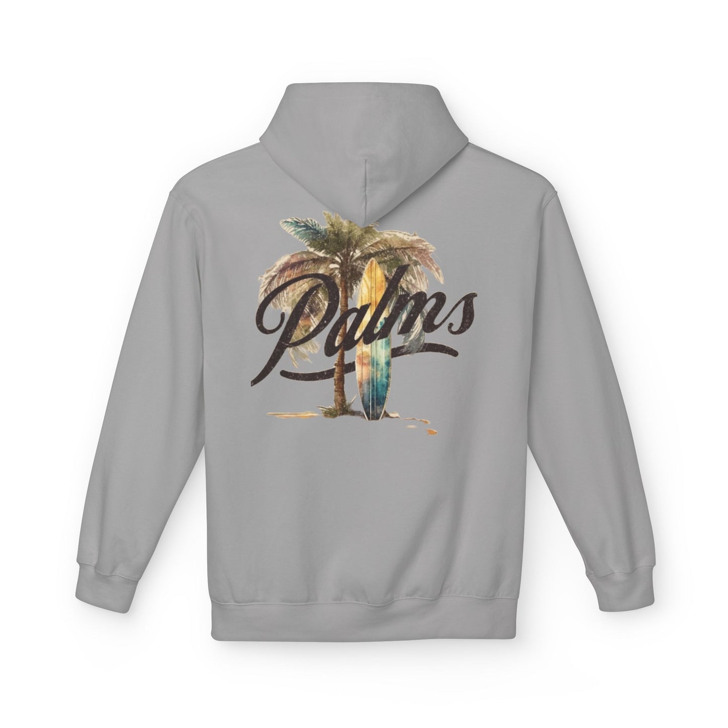 Cozy Beach Vibes Hoodie - Palm Tree & Surf Design