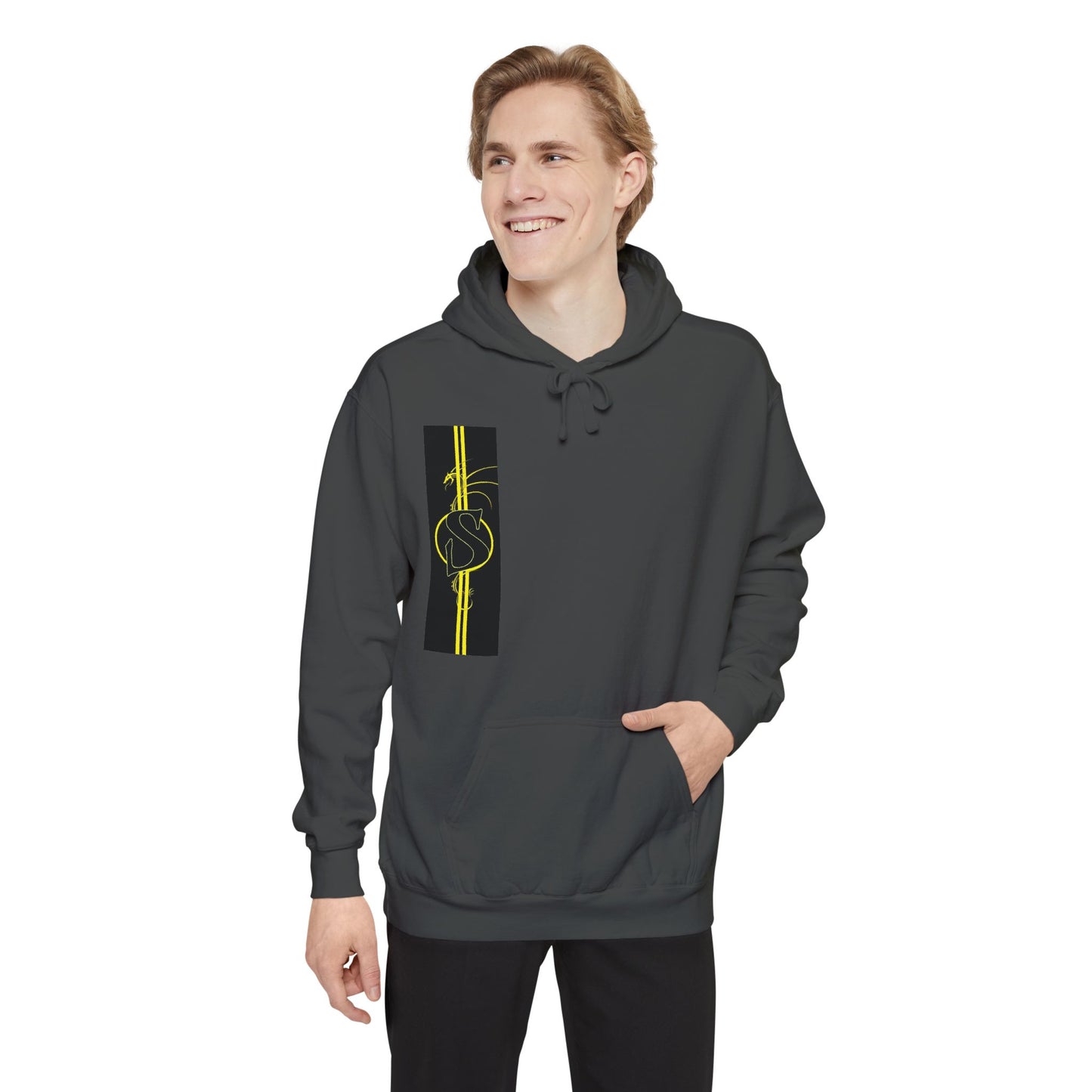 Volleyball Stripe Hoodie — Retro Yellow & Black Volleyball Design