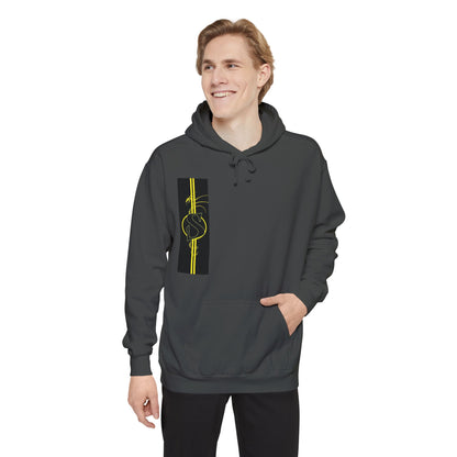 Volleyball Stripe Hoodie — Retro Yellow & Black Volleyball Design
