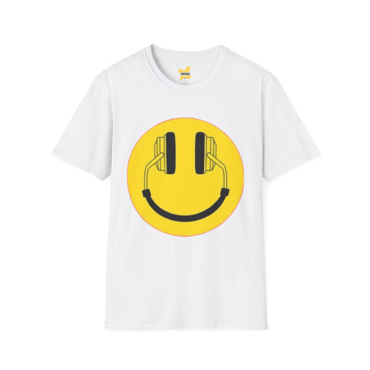 Happy Vibes Unisex Softstyle T-Shirt - Smiley Face with Headphones
