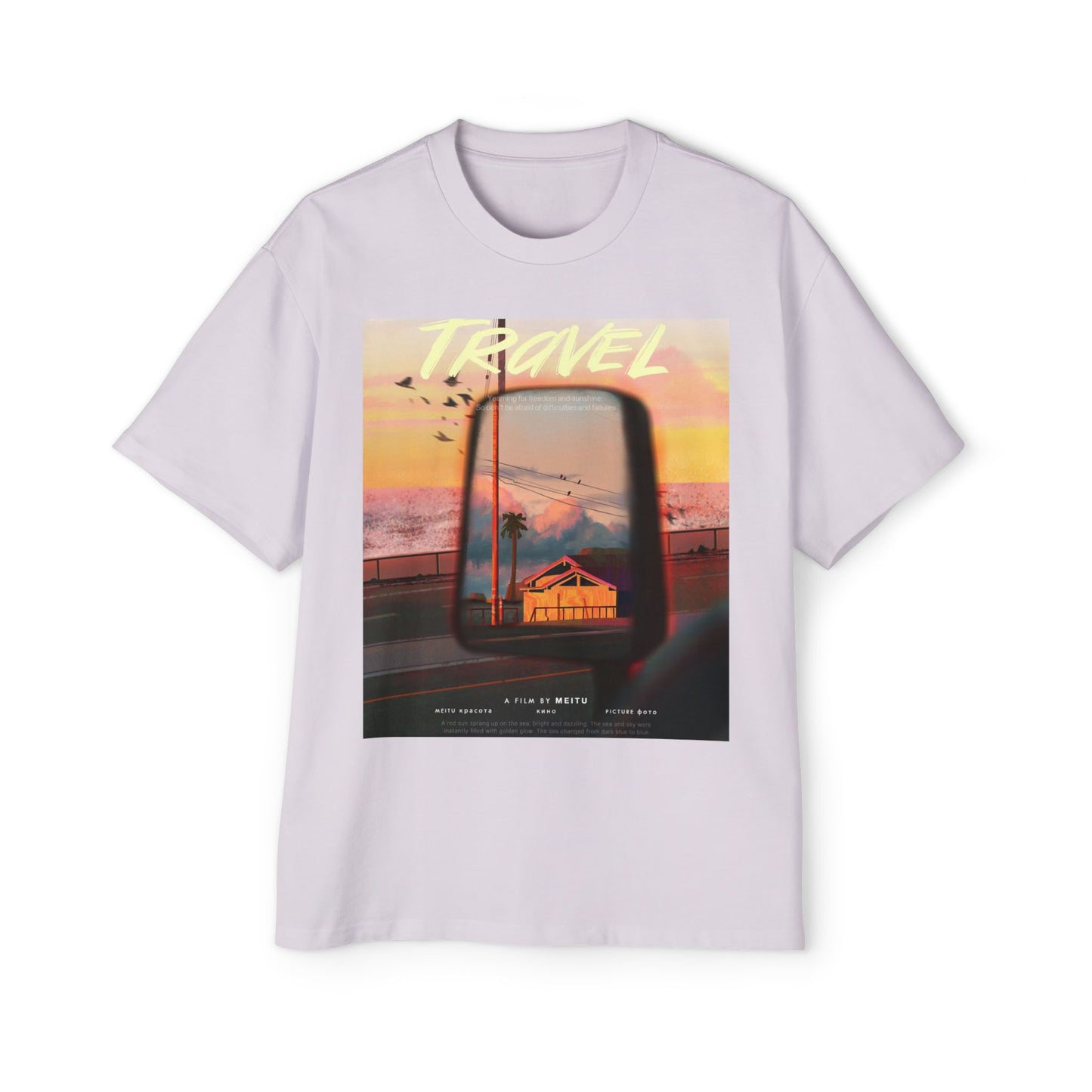 Travel Sunset Tee — Retro Roadside Mirror Graphic T-Shirt