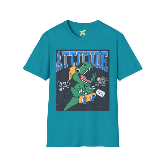Dino Attitude T-Shirt, Fun Graphic Tee, Casual Wear, Gift for Kids, Skateboarder Shirt, Cool Dinosaur Apparel