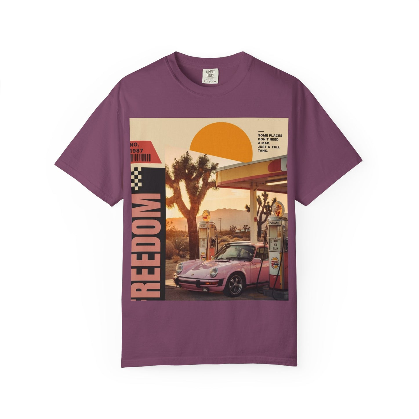 Freedom Road T-Shirt — Retro Desert Sunset Vintage Car Graphic