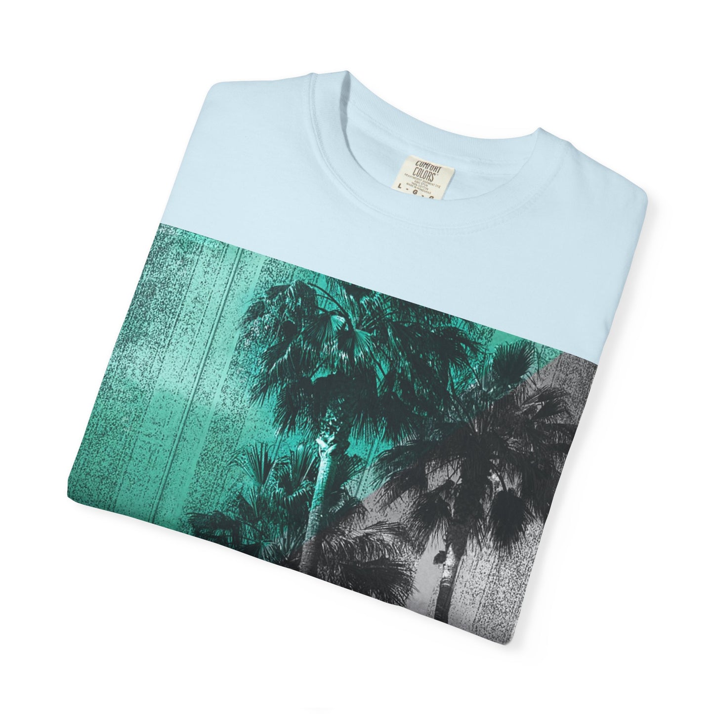 Palm Trees Photo Tee — Vintage Teal Sunset T-Shirt