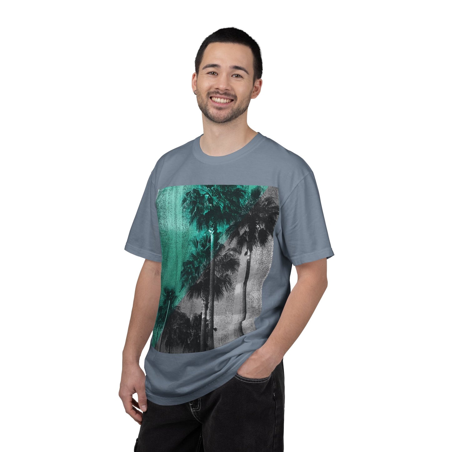 Palm Trees Photo Tee — Vintage Teal Sunset T-Shirt