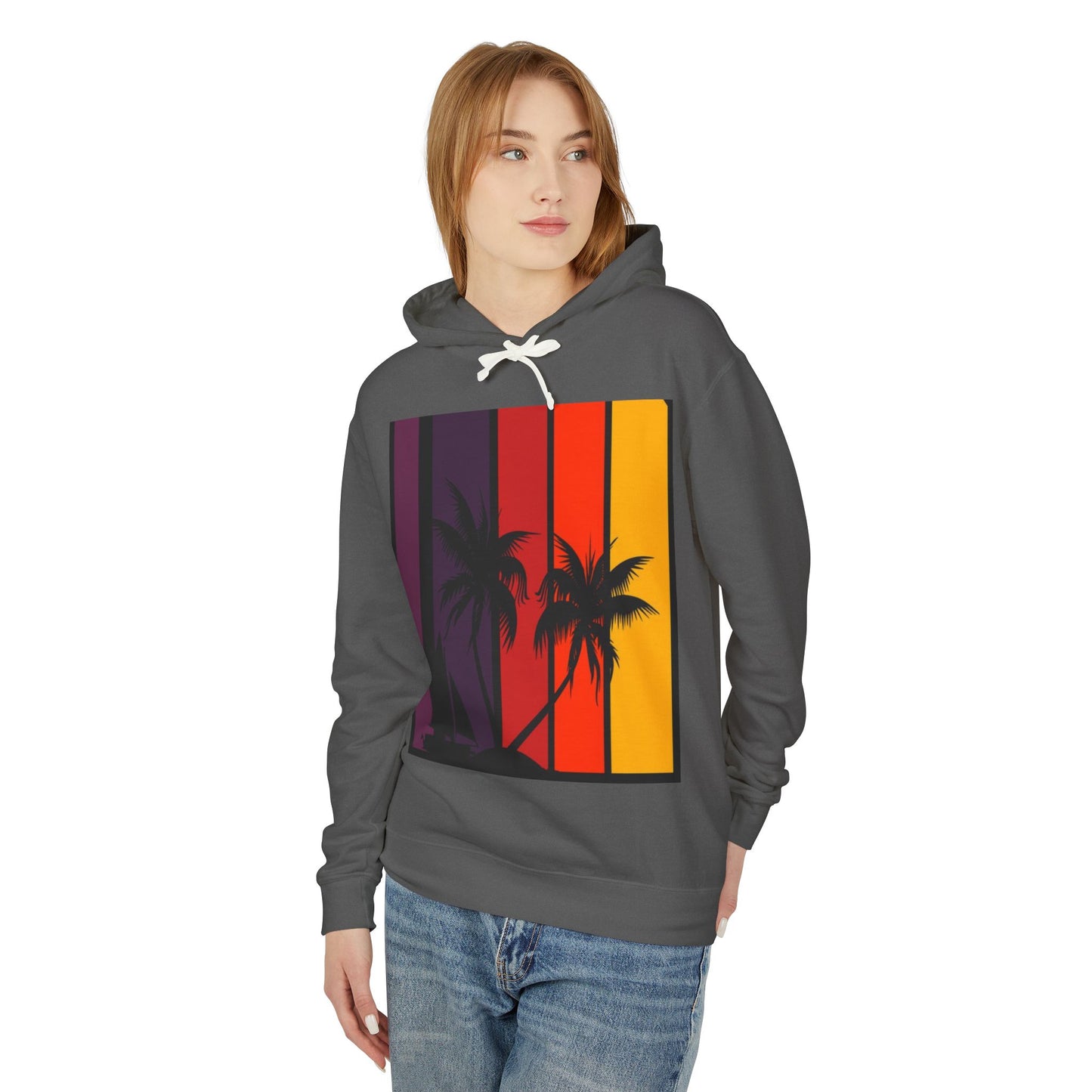 Tropical Sunset Hoodie - Unisex Lightweight Sweatshirt with Palm Tree Design